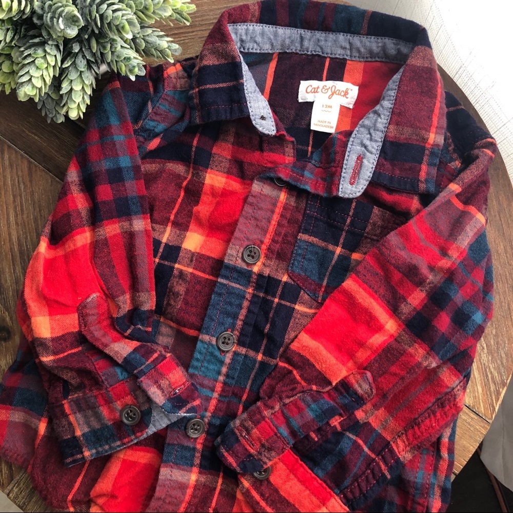 Fall flannel baby boy 12 months cat&jack euc